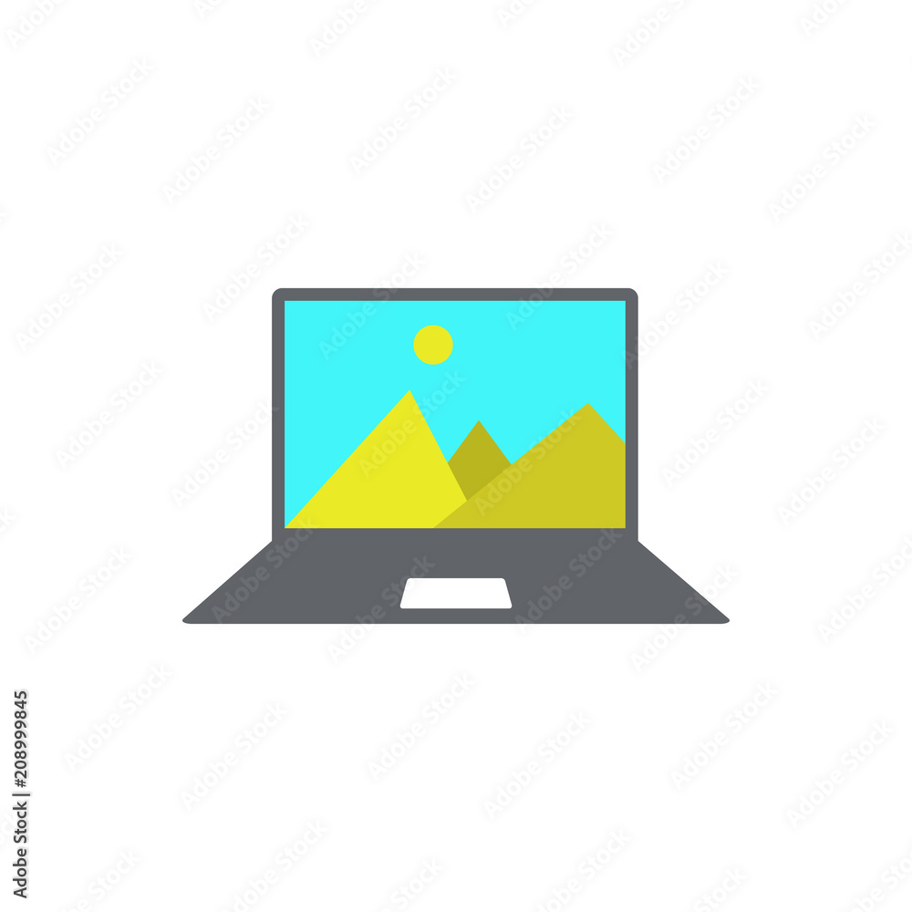 Poster landscape in the laptop flat icon. element of programming colored icon for mobile concept and web ap