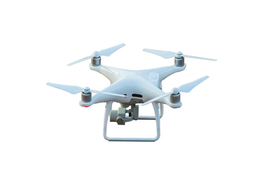 Drone with camera isolated on white background.