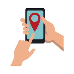 Hands using smartphone gps vector illustration graphic design
