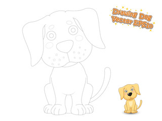 Drawing and Coloring Cute Cartoon Dog Puppy Labrador. Educational Game for Kids. Vector Illustration.