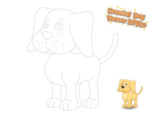 Drawing and Coloring Cute Cartoon Dog Puppy Labrador. Educational Game for Kids. Vector Illustration.