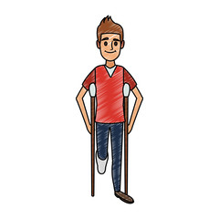 Young manwith crutches vector illustration graphic design