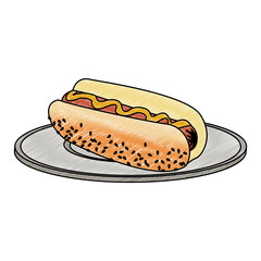 Hot dog on dish vector illustration graphic design