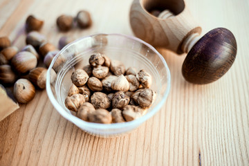 Fresh Hazelnuts with nut cracker