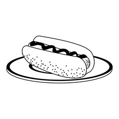 Hot dog on dish vector illustration graphic design