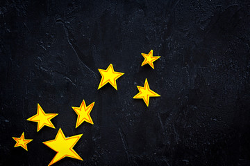 Stars background. Drawn stars on black background top view space for text