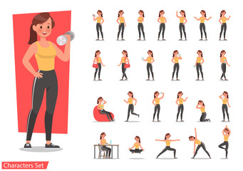Health women are exercising character design set. Vector design.