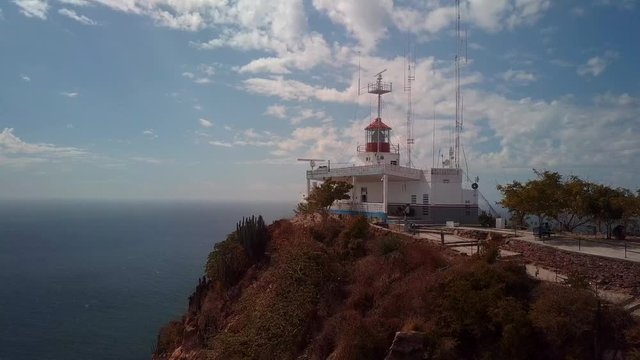 AERIAL: Lighthouse above Mazatlan Mexico