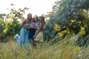 Three girls friends outdoor in the park or forest. bachelorette, party