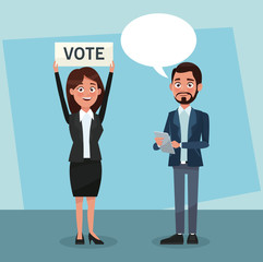 Politicians teamwork in vote campaign cartoons vector illustration graphic design