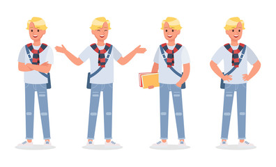 Vector set of students young man character design.