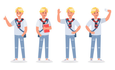 Fototapeta premium Vector set of students young man character design. no3