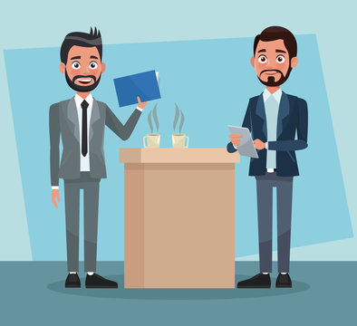 Business people drinking coffee and talking vector illustration graphic design