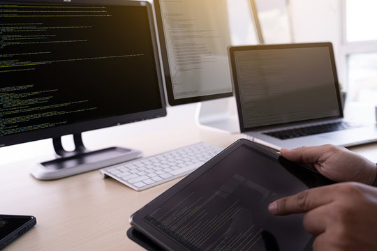 Programmer working Developing programming technologies Web Design Online Technology