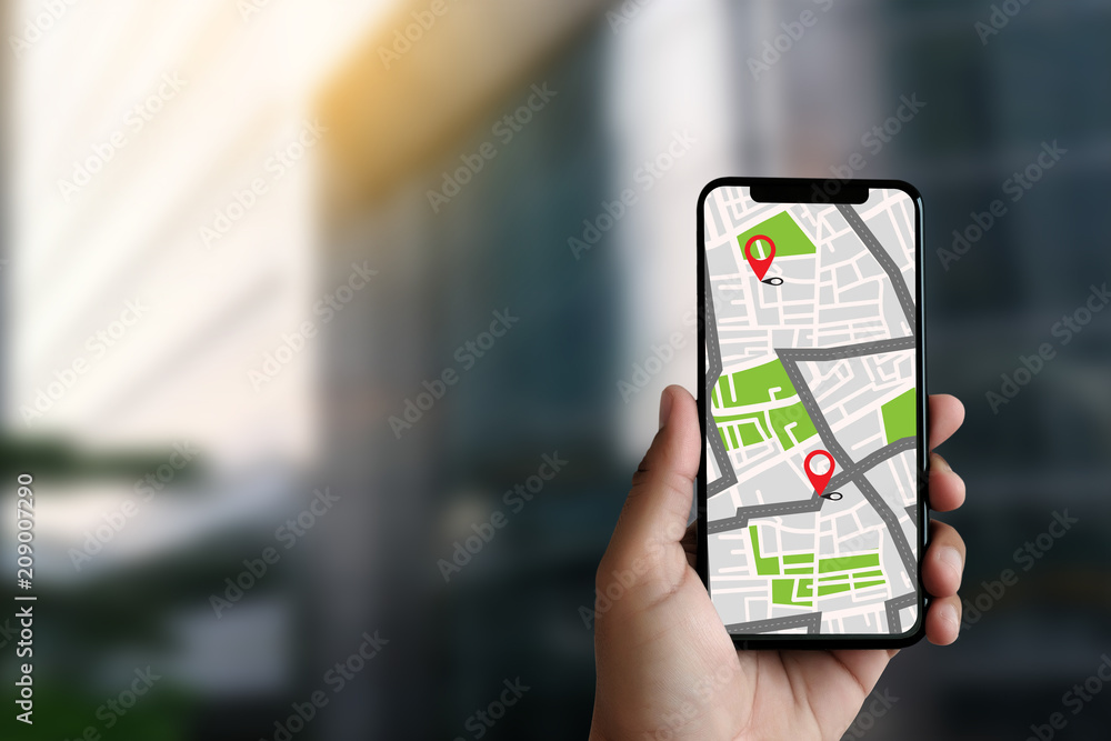 Poster gps map to route destination network connection location street map with gps icons navigation