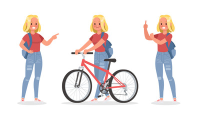 Vector set of students young woman character design. no5