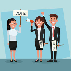 Politicians teamwork in vote campaign cartoons vector illustration graphic design