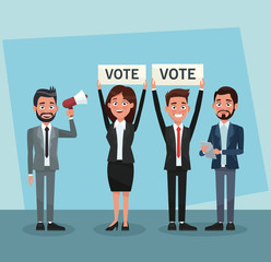 Politicians teamwork in vote campaign cartoons vector illustration graphic design