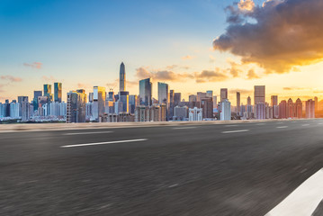 Shenzhen city skyline and motorized Lane