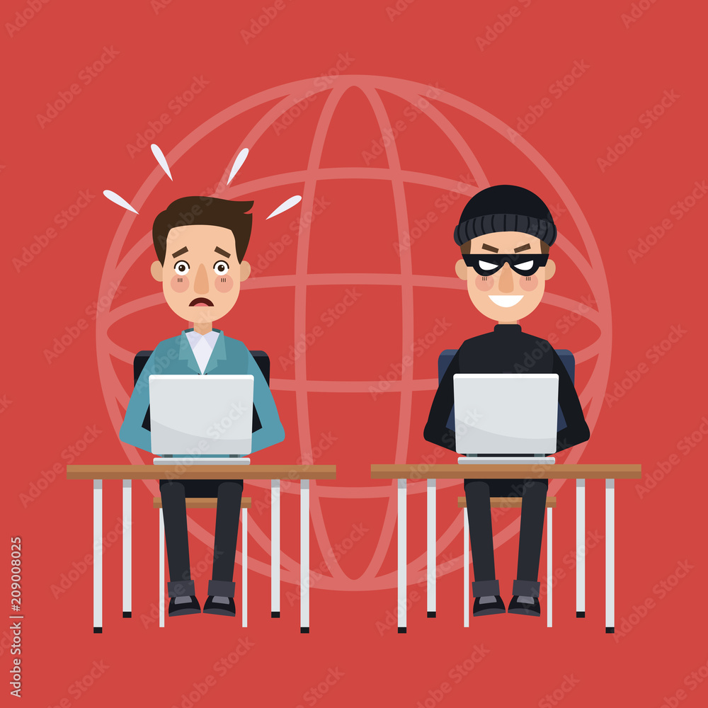 Aufkleber user and hacker with laptops vector illustration graphic design