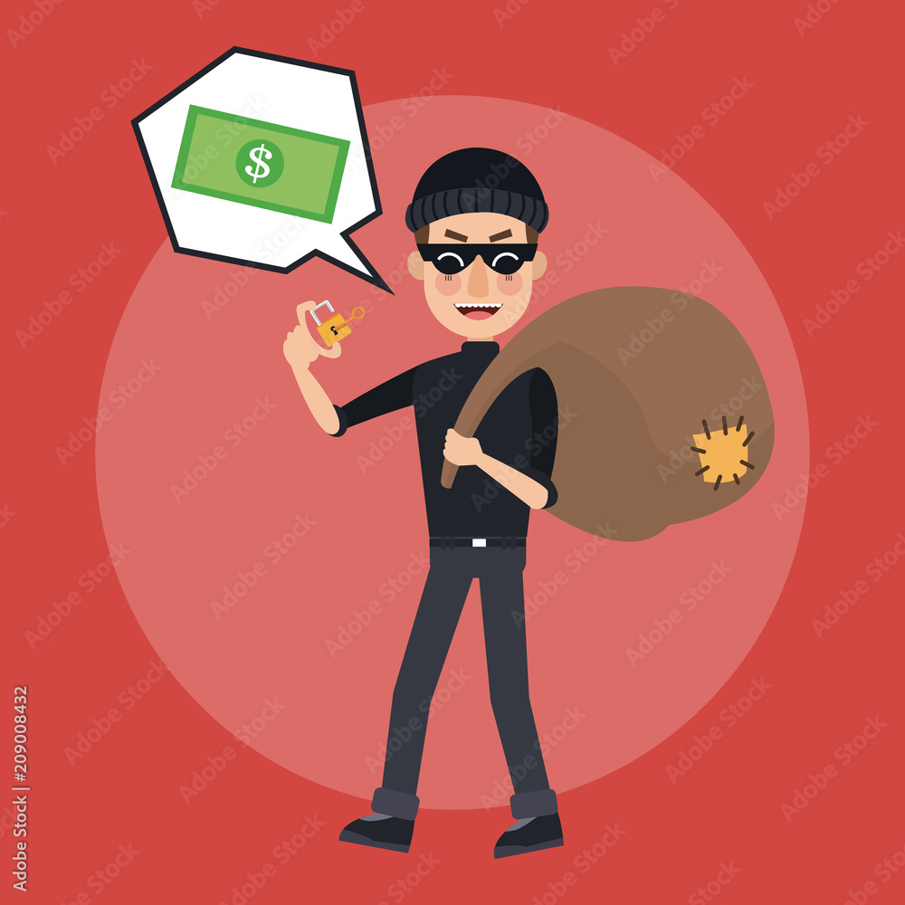Poster hacker with bag on back and padlock vector illustration graphic design
