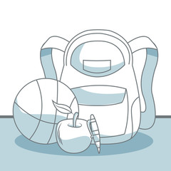 Backpack with ball and apple vector illustration graphic design