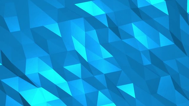 Abstract cg polygonal crystal surface. Geometric poly Blue triangles motion background.