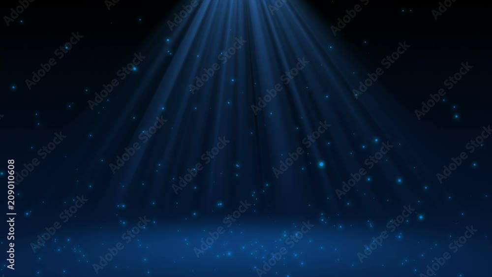 Poster abstract blue shimmering background. glitter bokeh particles. stage floor for display your product. 