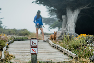 girl and dog with matching sign - 209010834