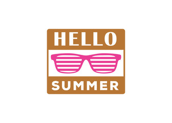 hello summer with sun glasses quote vector logo design template
