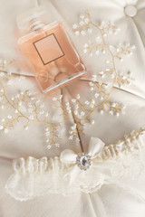 Set of woman accessories and cosmetics collection. Bridal morning.