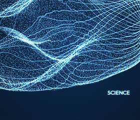 Abstract science or technology background. Graphic design. Network illustration with particle. 3D grid surface.
