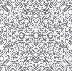 Uncolored symmetric tracery for colouring. Can be used as adult coloring book, coloring page, card, invitation. Sacred geometry