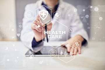 Medicine and healthcare concept. Medical doctor working with modern pc. Electronic health record. EHR, EMR.