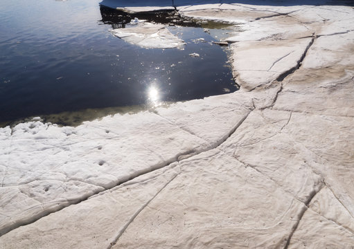 Thawing of ice on the River.Ice drift.