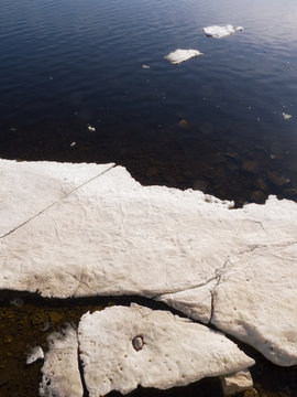 Thawing of ice on the River.Ice drift.