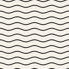 Vector Seamless Black and White Wavy Lines Pattern. Abstract Geometric Background