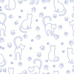 Seamless pattern with cats and traces.