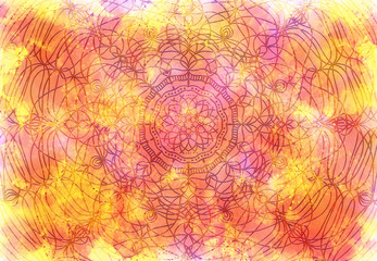Fototapeta premium Abstract mandala graphic design and watercolor digital art painting for ancient geometric concept background