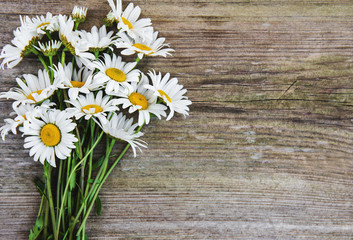 Chamomile flowers on a wooden table