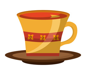 flowers decorative coffee cup ceramic on dish vector illustration