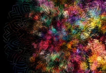 Tuinposter Mix van kleuren Abstract mandala grafisch ontwerp en aquarel digitale kunst schilderij voor oude geometrische concept achtergrond
