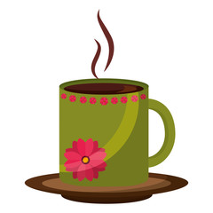 hot beverage decorative coffee cup on dish vector illustration
