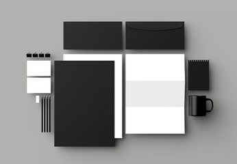 Corporate identity stationery mock up isolated on light gray background. 3D illustration.