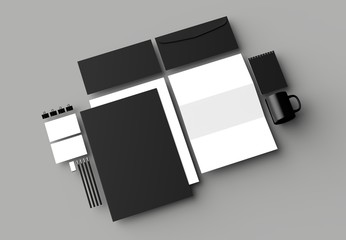 Corporate identity stationery mock up isolated on light gray background. 3D illustration.