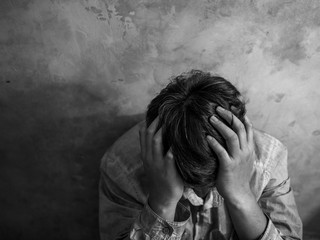 Sad business man is stressed from his work. negative thinking concept, emotion portrait