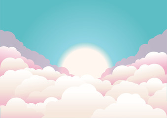 sky background with clouds and sun.Vector nature background