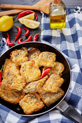 close-up of battered fried pieces of hake