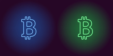 Neon icon of Blue and Green Bitcoin