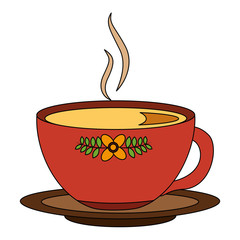 hot beverage decorative tea cup on dish vector illustration